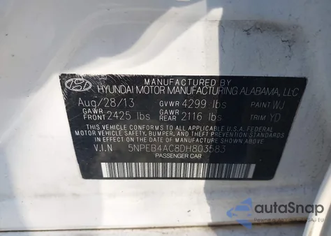 2013 Hyundai Sonata Gls from USA, damaged, VIN 5NPEB4AC8DH803583